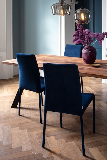 HEAL'S Set of 2 Indigo Blue Bronte Velvet Dining Chairs