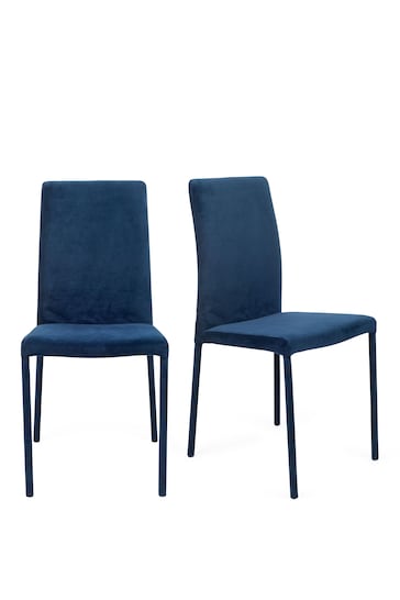 HEAL'S Set of 2 Indigo Blue Bronte Velvet Dining Chairs