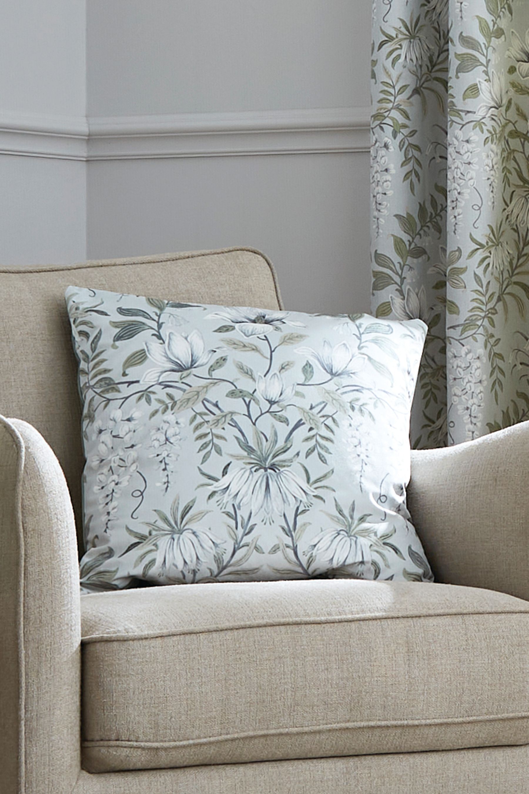 Laura Ashley Sage Green Square Parterre Printed Cushion