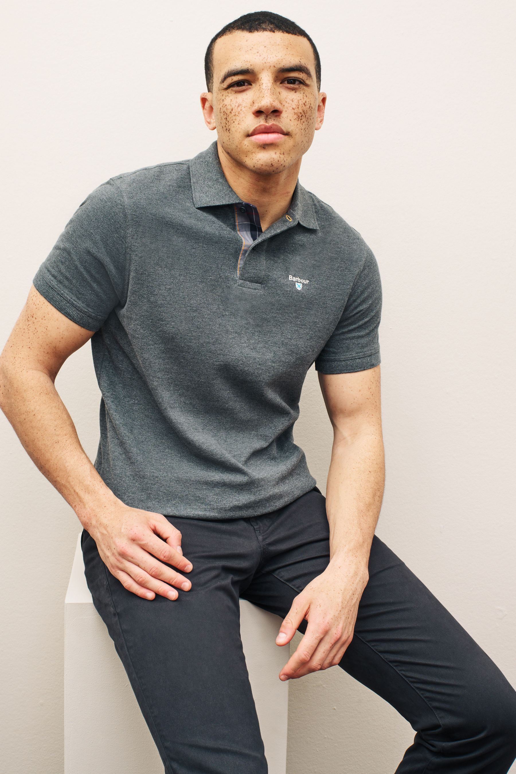 Barbour grey polo shirt clearance