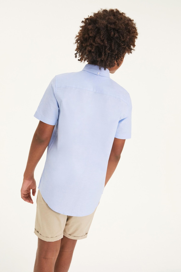 Blue Plain Short Sleeve Cotton Rich Oxford Shirt (3-16yrs) - Image 9 of 9