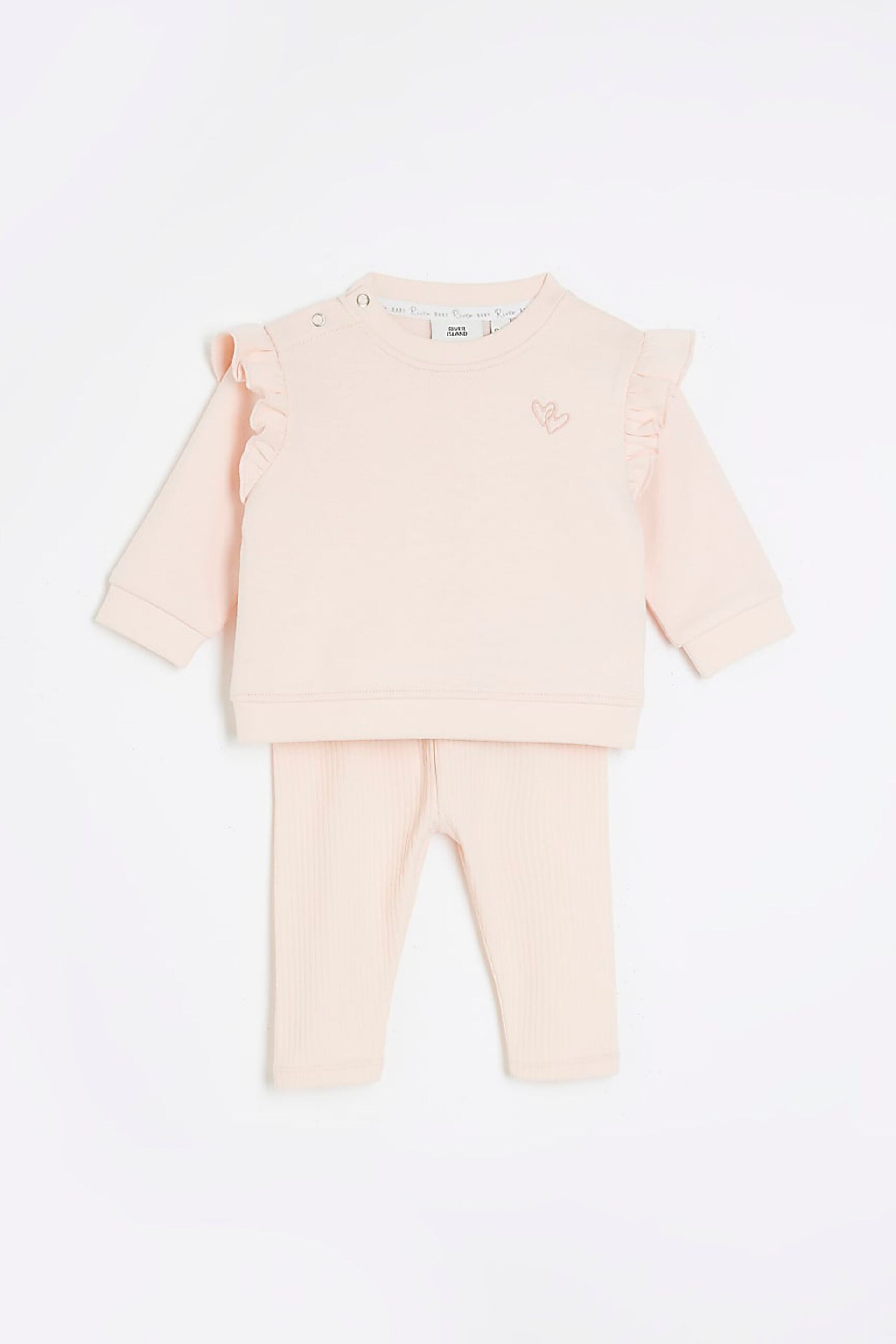 River Island Pink Sweat Baby Girls Leggings Set - Image 3 of 5