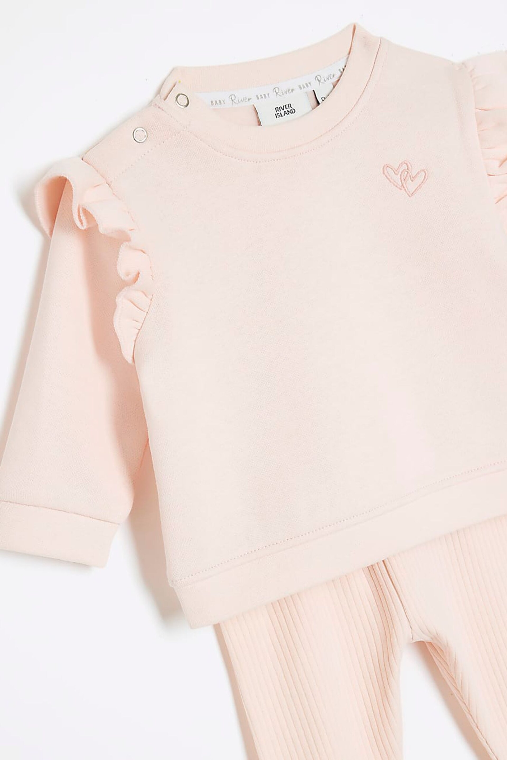 River Island Pink Sweat Baby Girls Leggings Set - Image 4 of 5