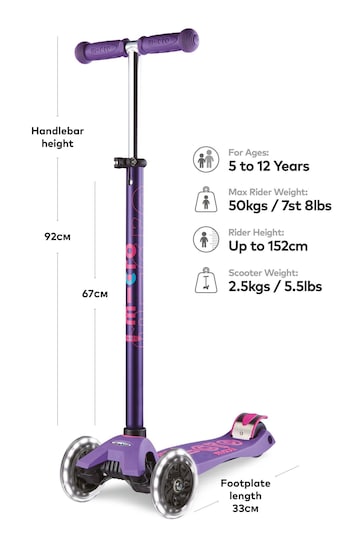Micro Scooters Purple Maxi Deluxe LED Three Wheel Scooter 5-12 Years