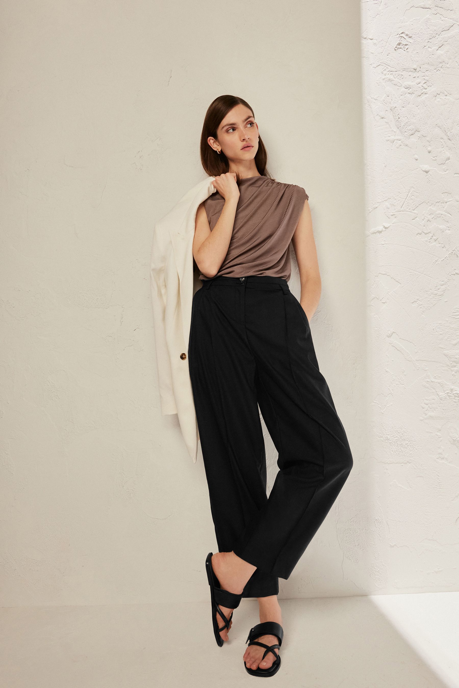 Buy Black Premium Tailored Barrel Leg Trousers from Next Luxembourg