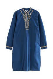 Navy Blue Mens Long Length Kurta - Image 4 of 8