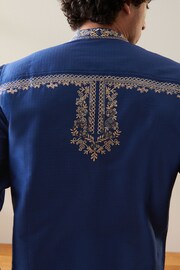 Navy Blue Mens Long Length Kurta - Image 7 of 8