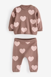 Chocolate Brown Heart Print Knitted Baby 2 Piece Set (0mths-2yrs) - Image 4 of 5