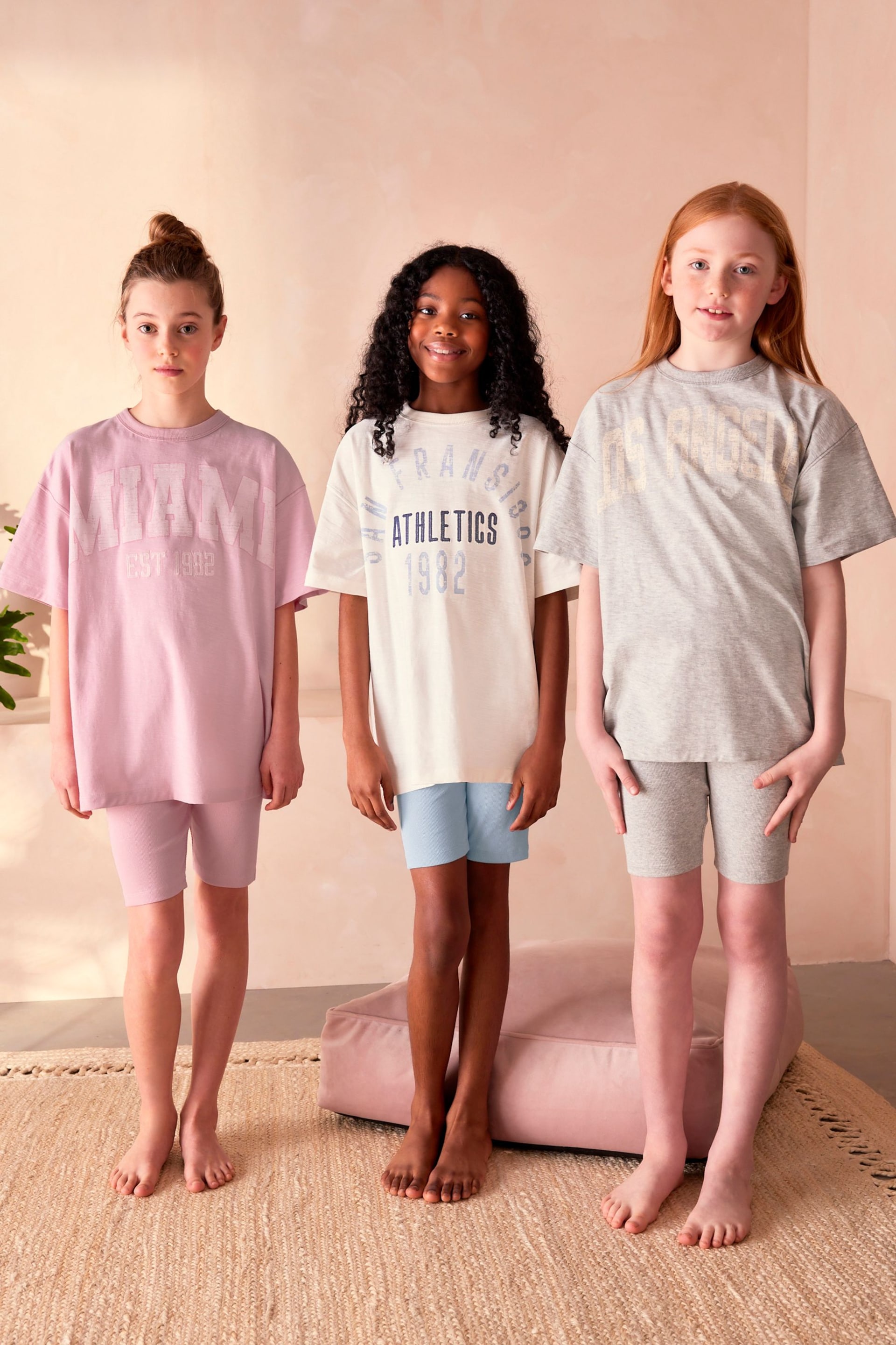 Pink/Blue/Ecru Short Pyjamas 3 Pack (3-16yrs) - Image 2 of 10