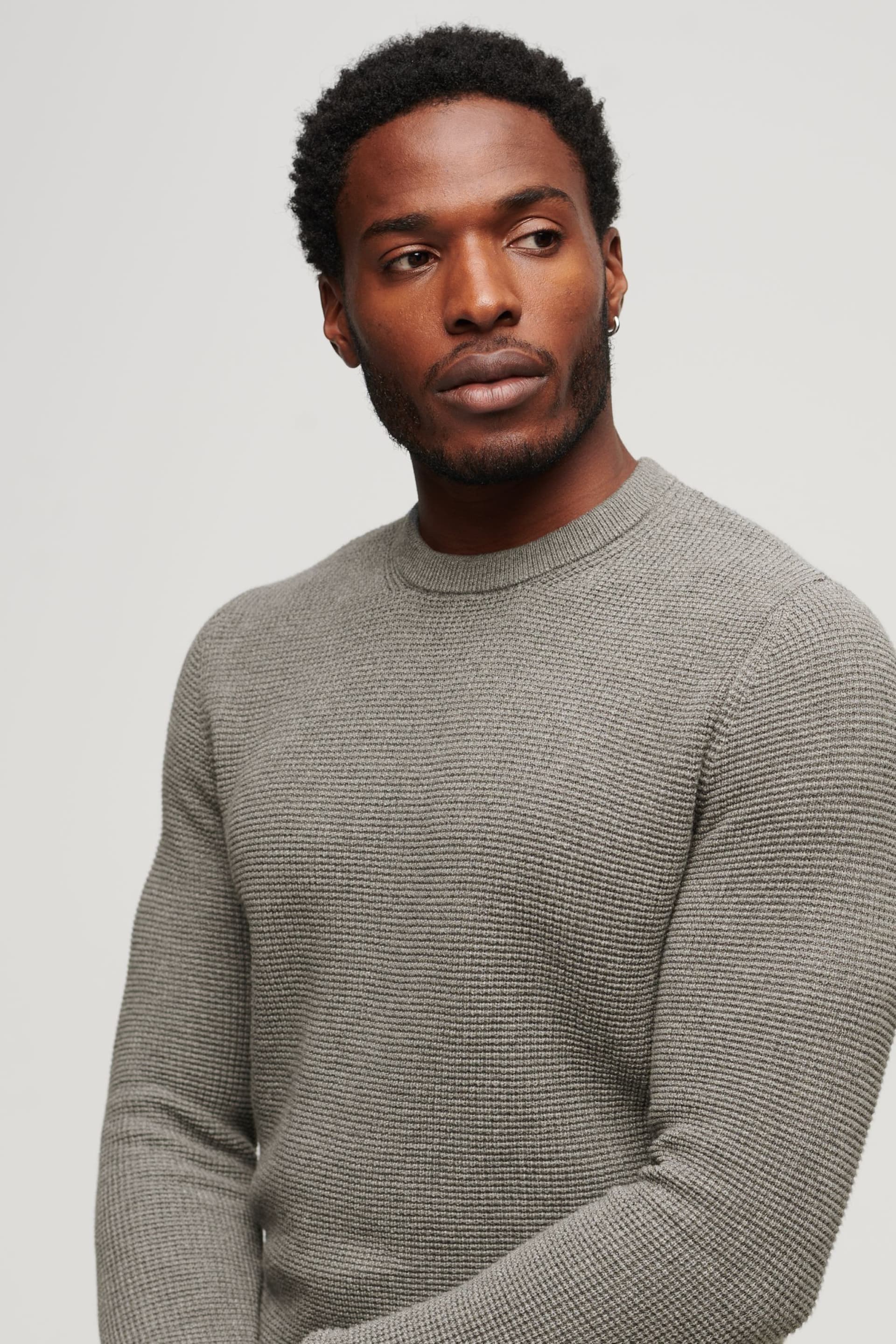 Superdry Grey Textured Crew Knit Jumper - Image 3 of 6