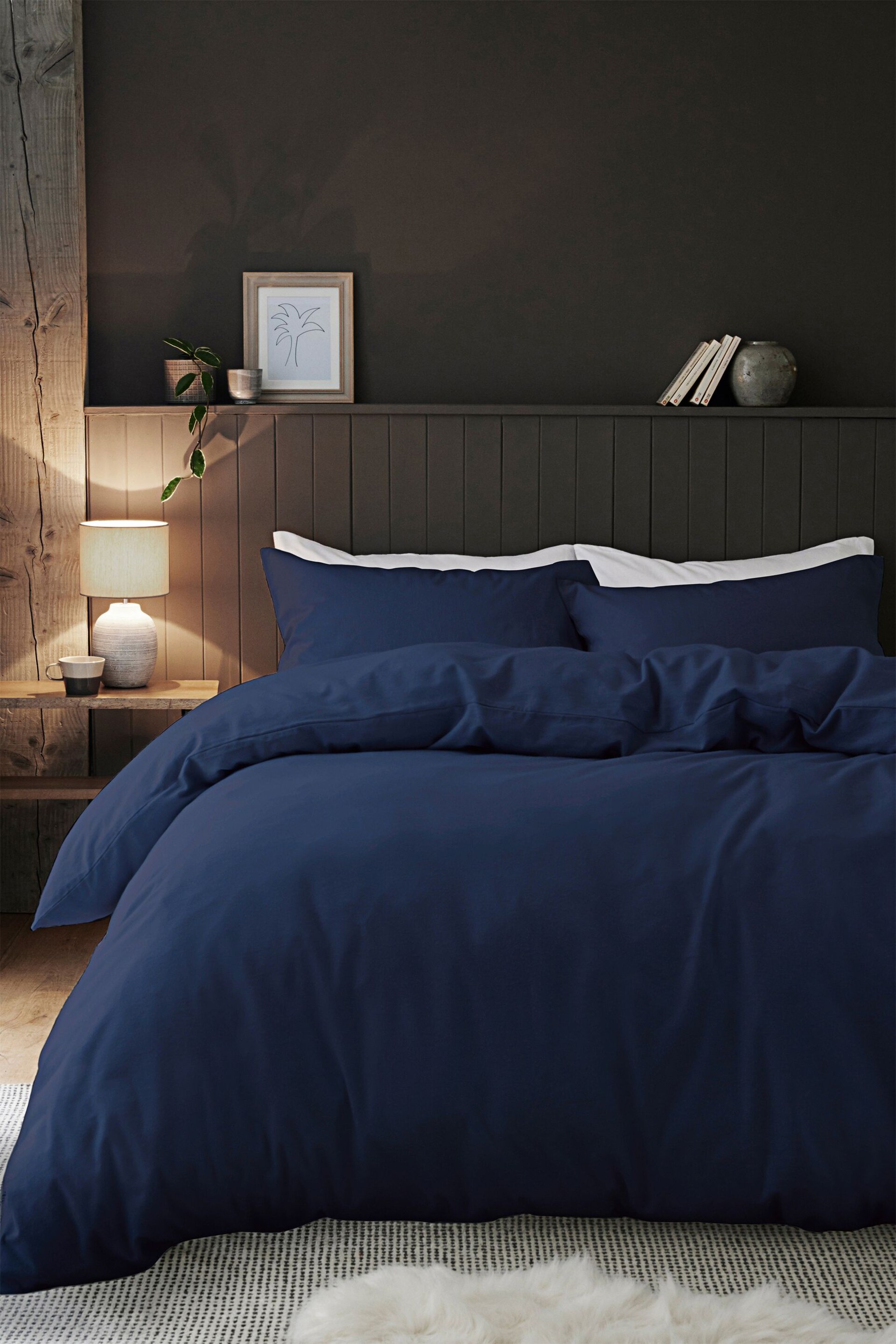 Navy 100% Cotton Supersoft Brushed Plain Duvet Cover And Pillowcase Set - Image 6 of 6