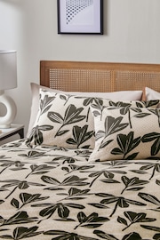 Natural/Black Floral Geometric Cotton Rich Reversible Duvet Cover and Pillowcase Set - Image 3 of 6