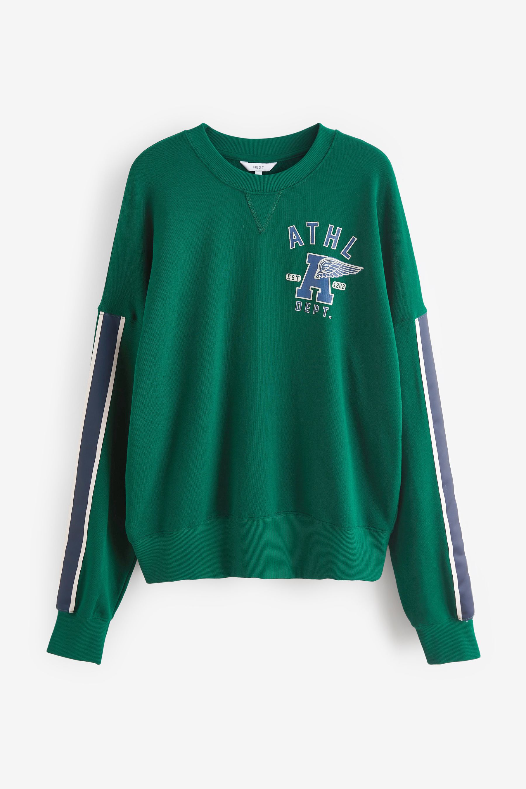 Green Side Stripe Graphic Crew Neck Sweatshirt