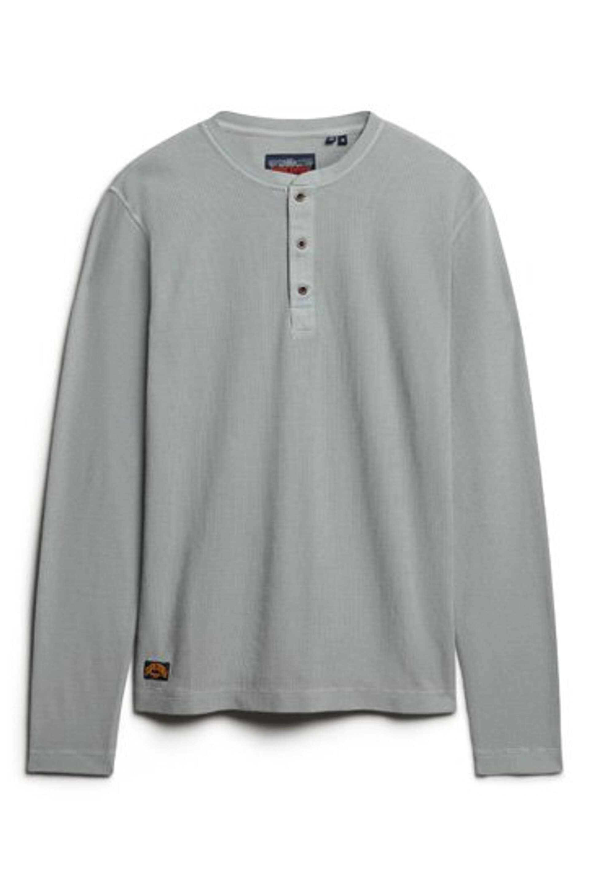 Superdry Light Grey Waffle Long Sleeve Henley Top - Image 4 of 6