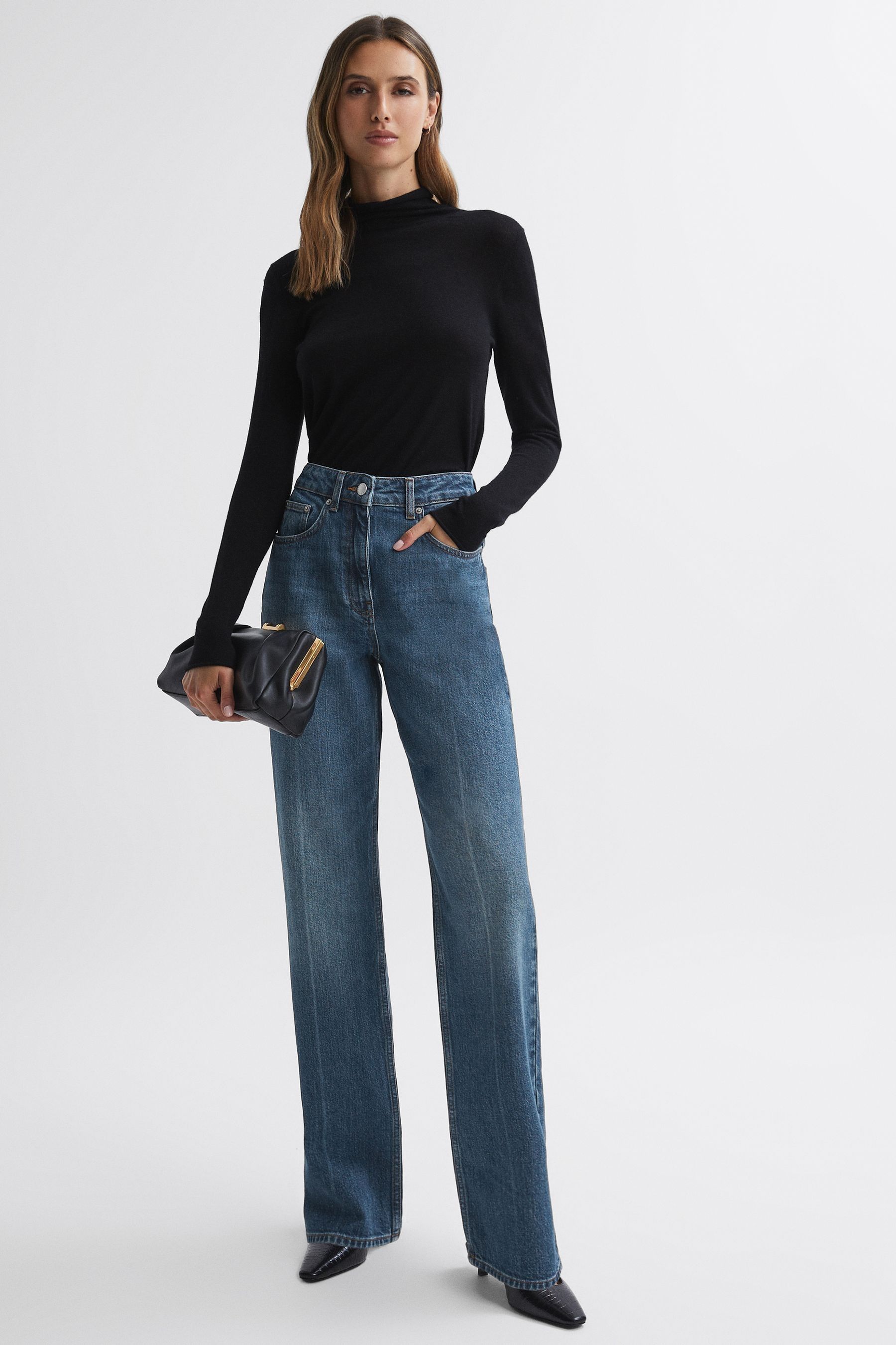 Buy Reiss Mid Blue Hallow Petite High Rise Straight Leg Jeans from Next Luxembourg