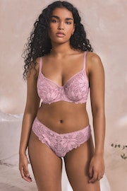 Mauve Purple DD+ Non Pad Plunge Sunflower Lace Bra - Image 2 of 7