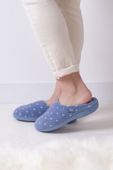 Totes Blue Isotoner Popcorn Terry Mules Slippers