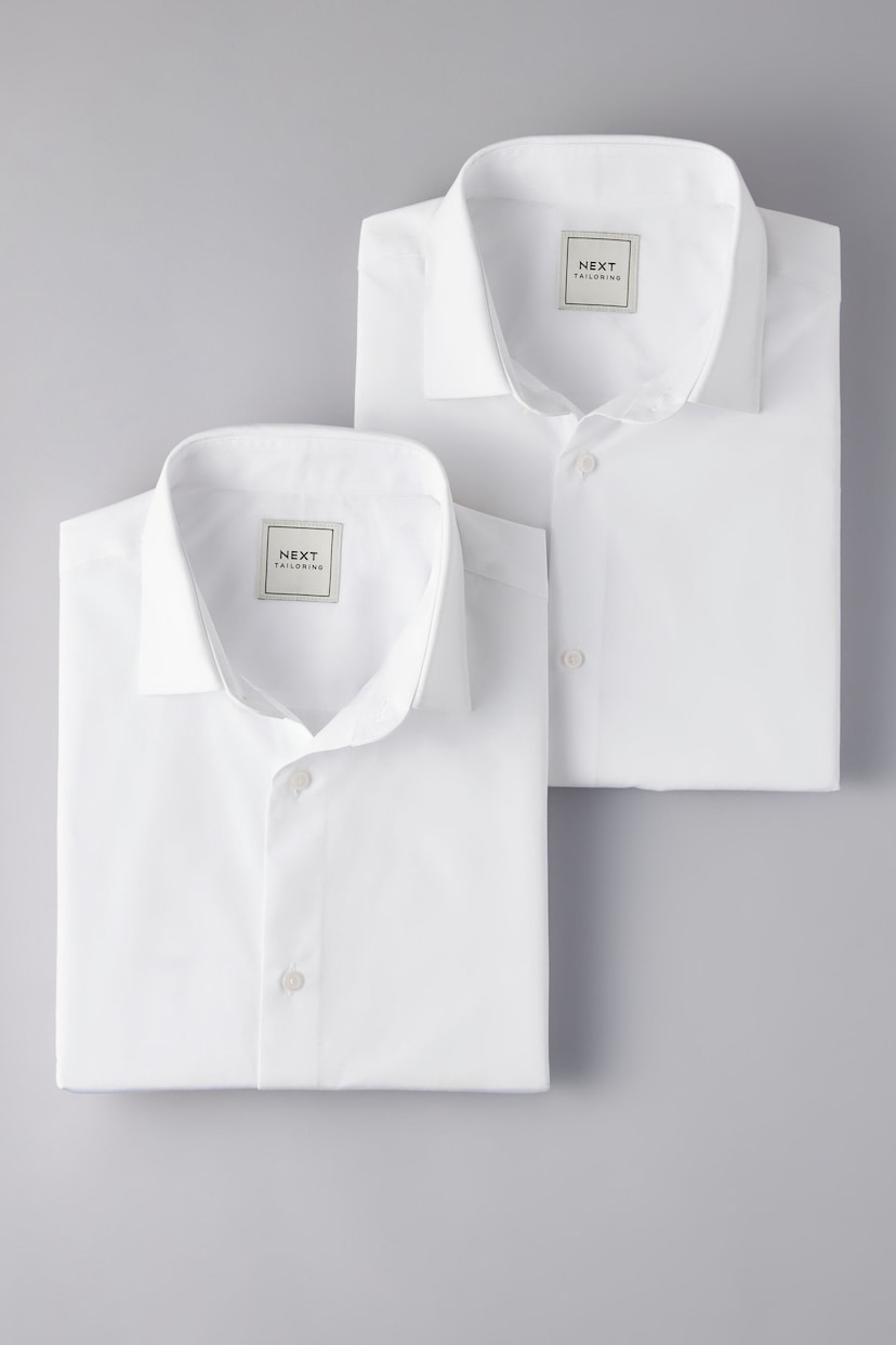 White Slim Fit Easy Care Short Sleeve Shirts 2 Pack - Image 6 of 10