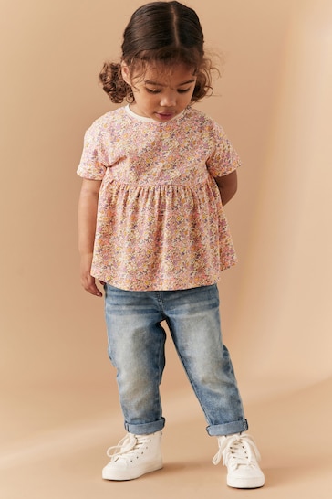 Pink Floral Ditsy Short Sleeve Empire Top (3mths-7yrs)