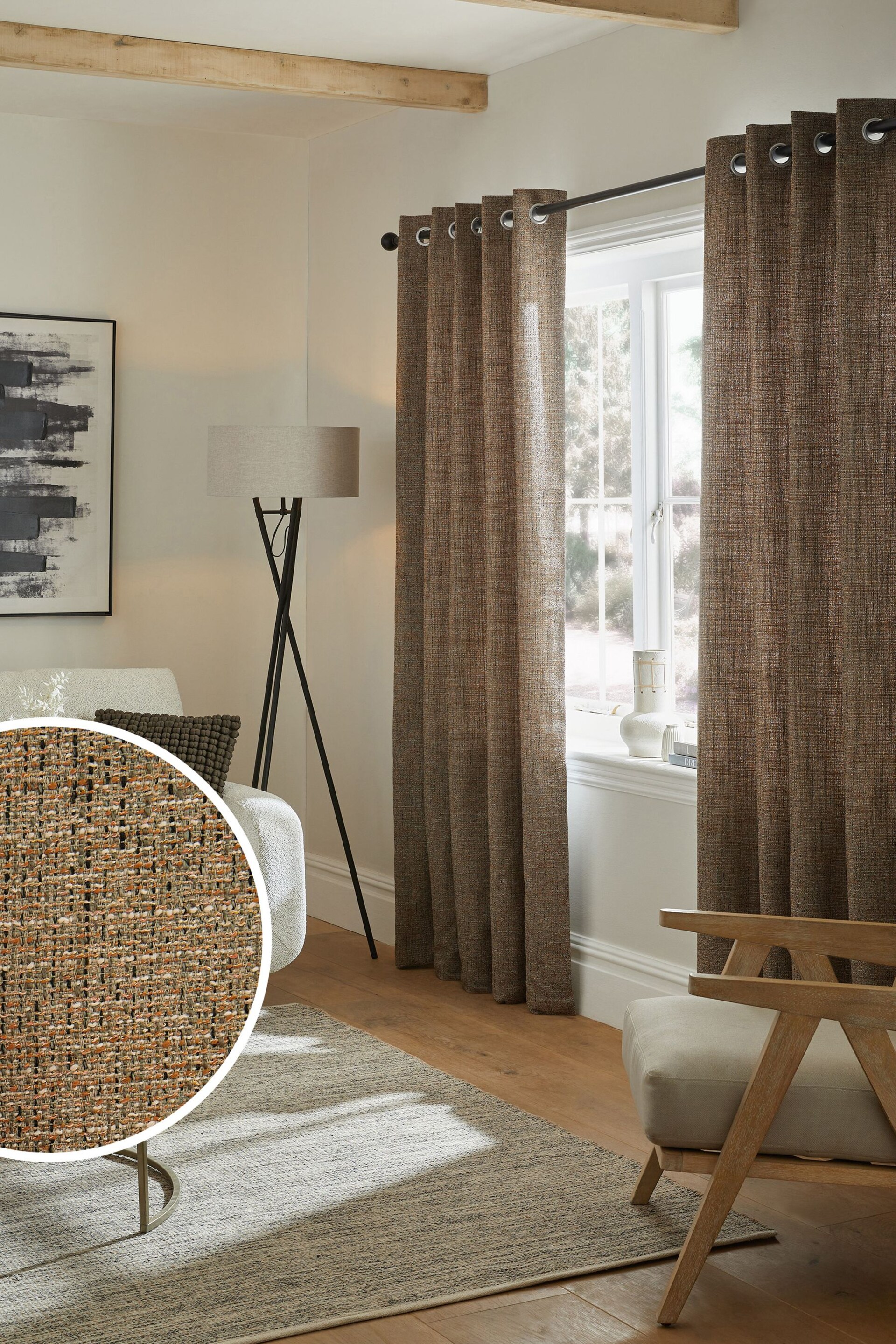 Brown Textured Fleck Eyelet Lined Curtains - Image 1 of 6