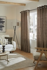 Brown Textured Fleck Eyelet Lined Curtains - Image 3 of 6