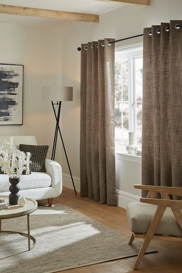 Brown Textured Fleck Eyelet Lined Curtains