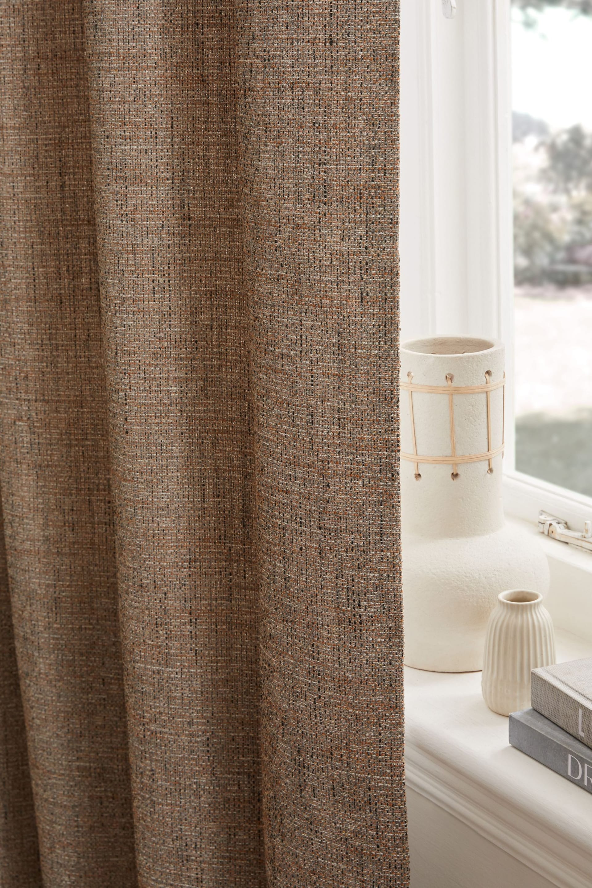 Brown Textured Fleck Eyelet Lined Curtains - Image 4 of 6