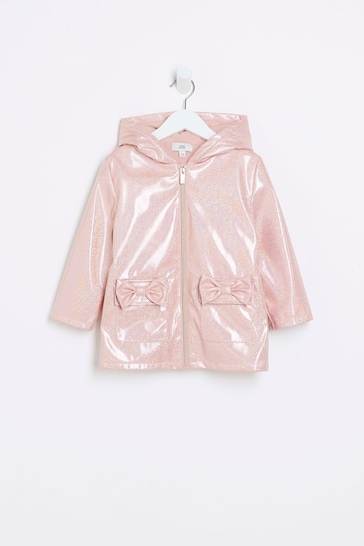 River Island Pink Mini Girls Glitter Hooded Rain Jacket