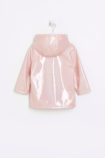 River Island Pink Mini Girls Glitter Hooded Rain Jacket