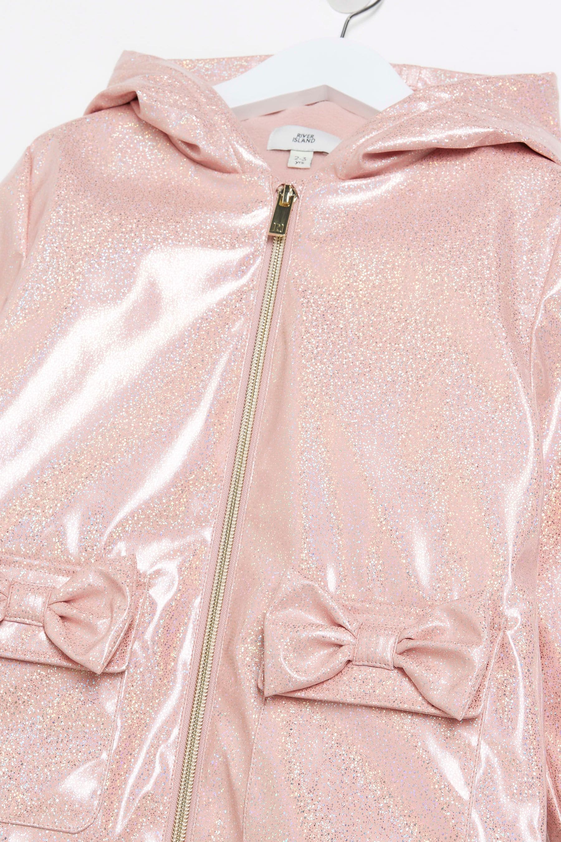 River Island Mini Girls Pink Glitter Hooded Rain Coat