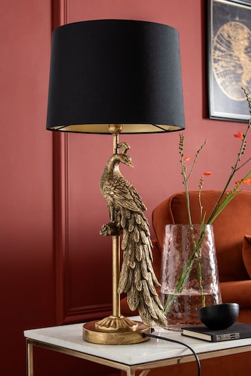 Black/Gold Peacock Table Lamp