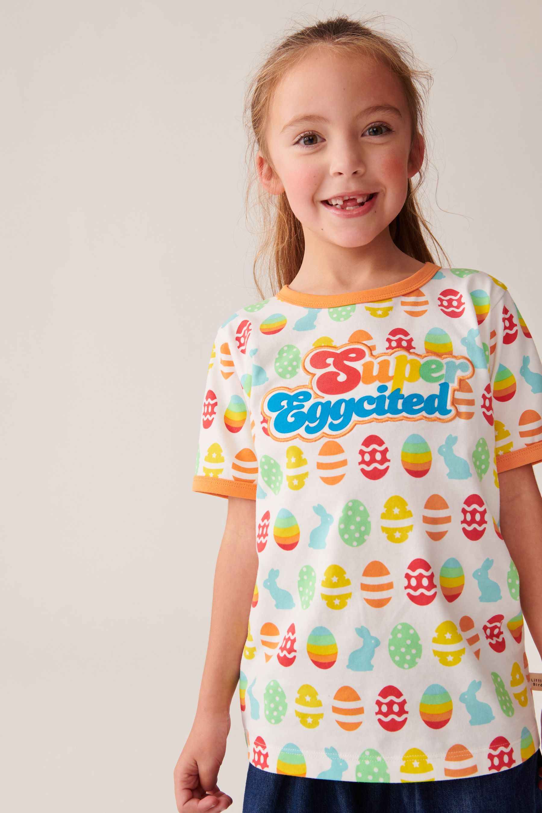 Little Bird by Jools Oliver Ecru Short Sleeve Raglan Super Eggcited Easter T Shirt