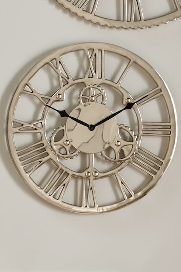 Pacific Silver Shiny Nickel Cog Design Small Round Wall Clock