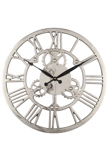 Pacific Silver Shiny Nickel Cog Design Small Round Wall Clock