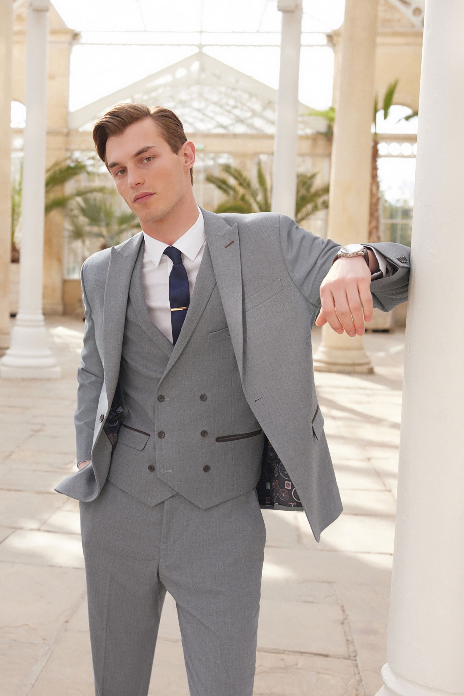Buy Grey Slim Slim Fit Trimmed Herringbone Suit Jacket from Next Luxembourg