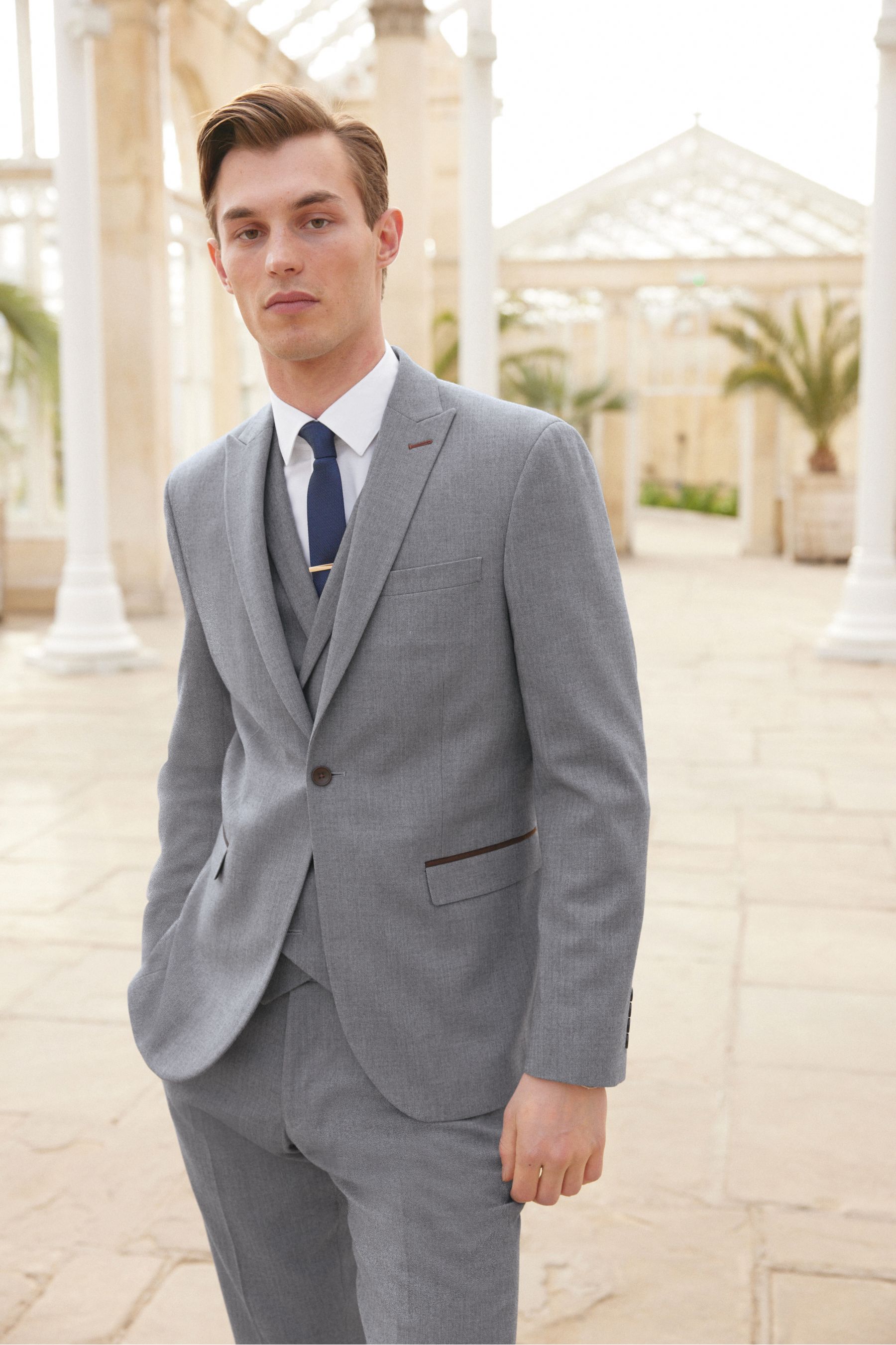 Buy Grey Slim Slim Fit Trimmed Herringbone Suit Jacket from Next Luxembourg