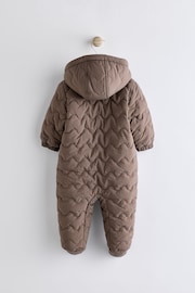 Mink Brown Baby Quilted Fleece Zip Lined Hooded All-In-One Pramsuit (0-18mths) - Image 2 of 7