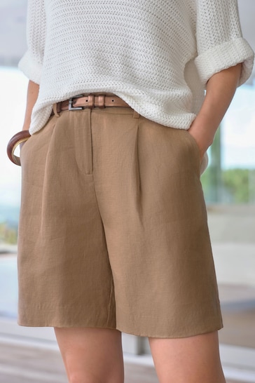 Pure Collection Linen Pleat Brown Shorts