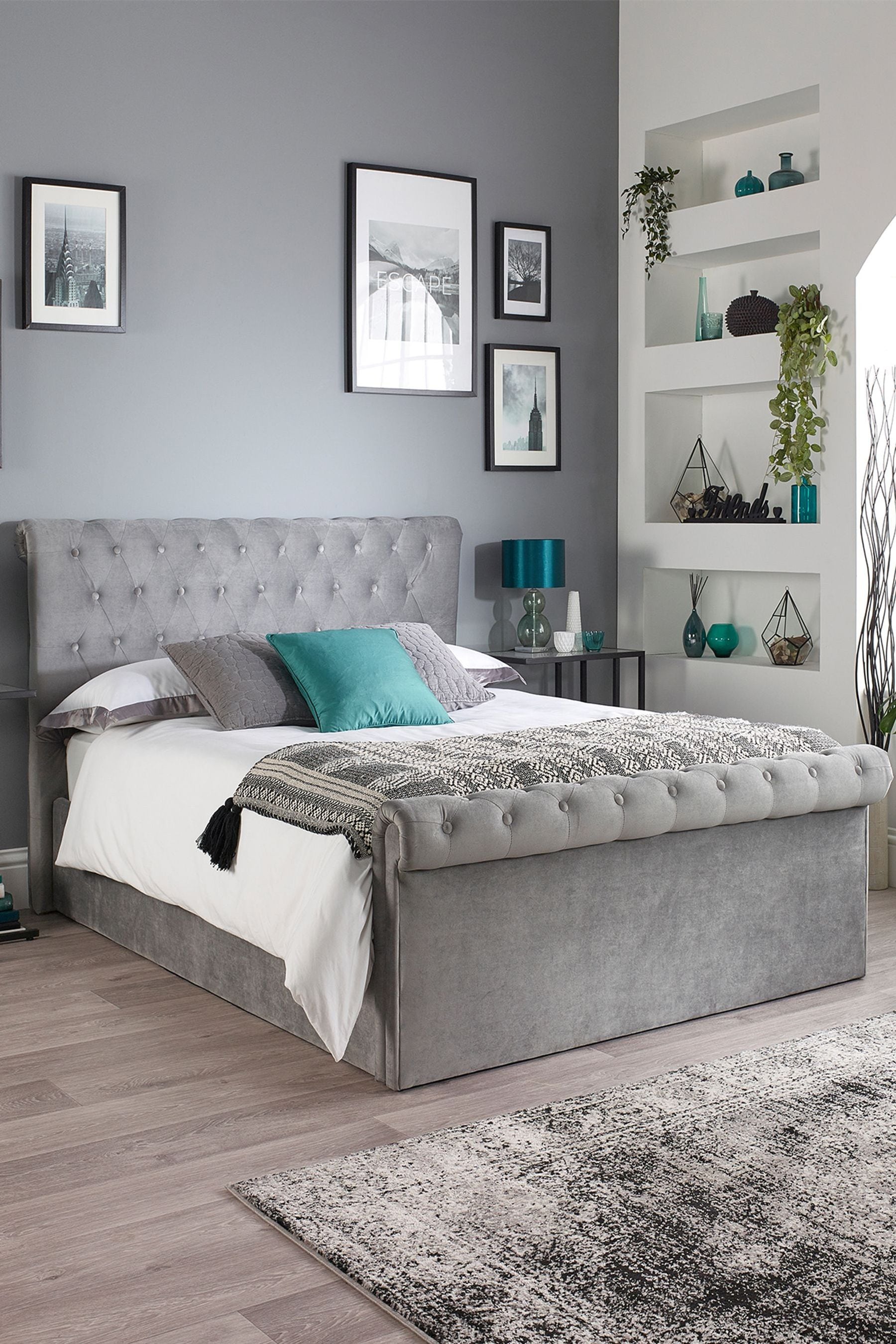 Aspire Furniture Grey Chesterfield Storage Ottoman Bed