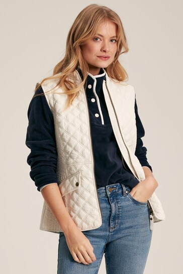 Joules Minx White Showerproof Diamond Quilted Gilet