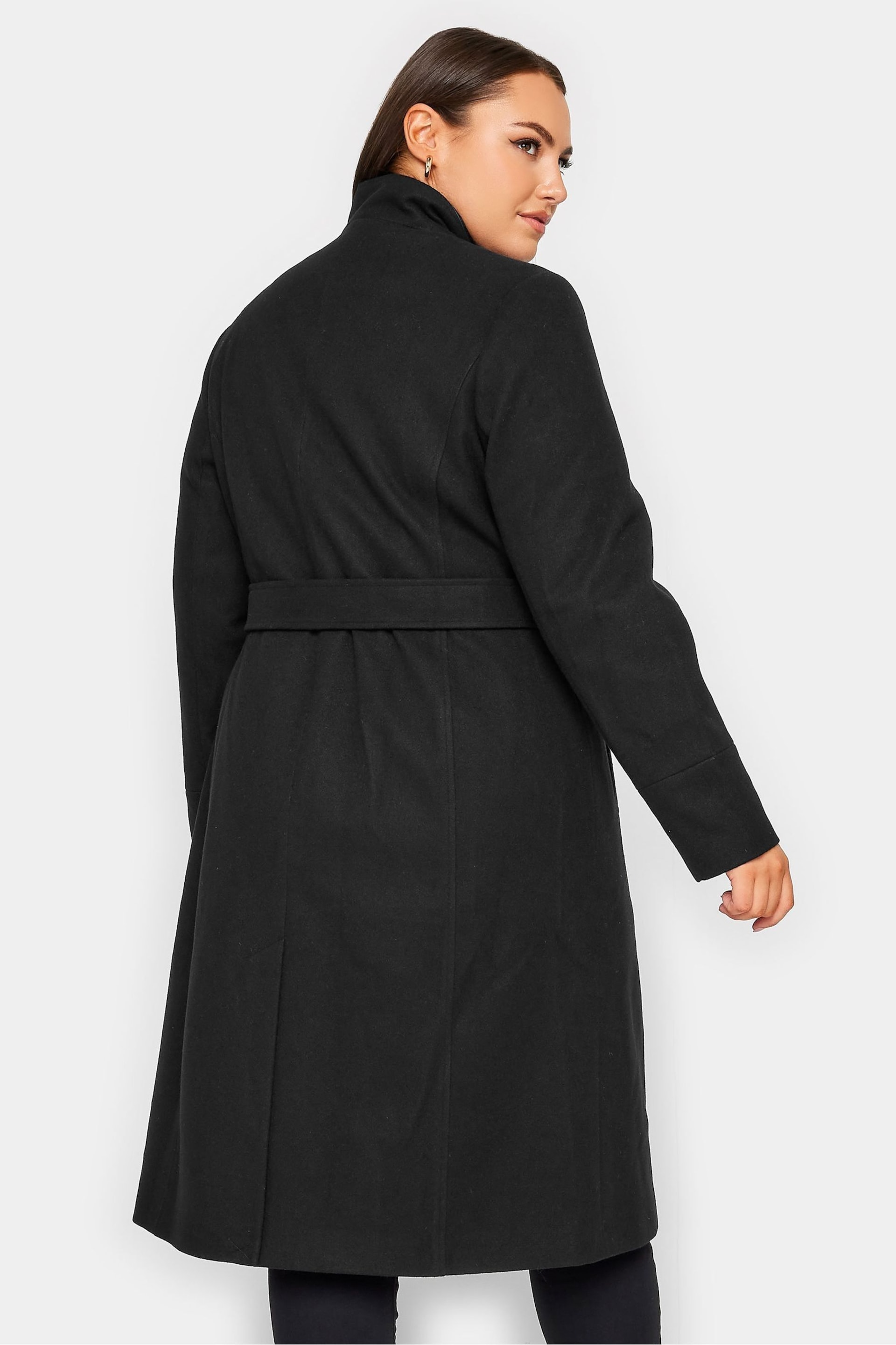 Yours Curve Black Belted Military Coat - Image 4 of 5