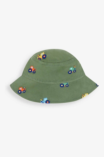 JoJo Maman Bébé Khaki Green Tractor Embroidered Twill Sun Hat