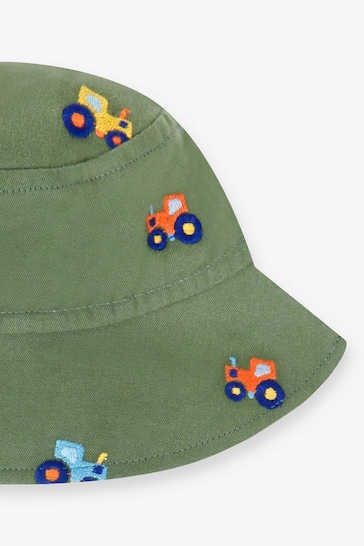 JoJo Maman Bébé Khaki Green Tractor Embroidered Twill Sun Hat