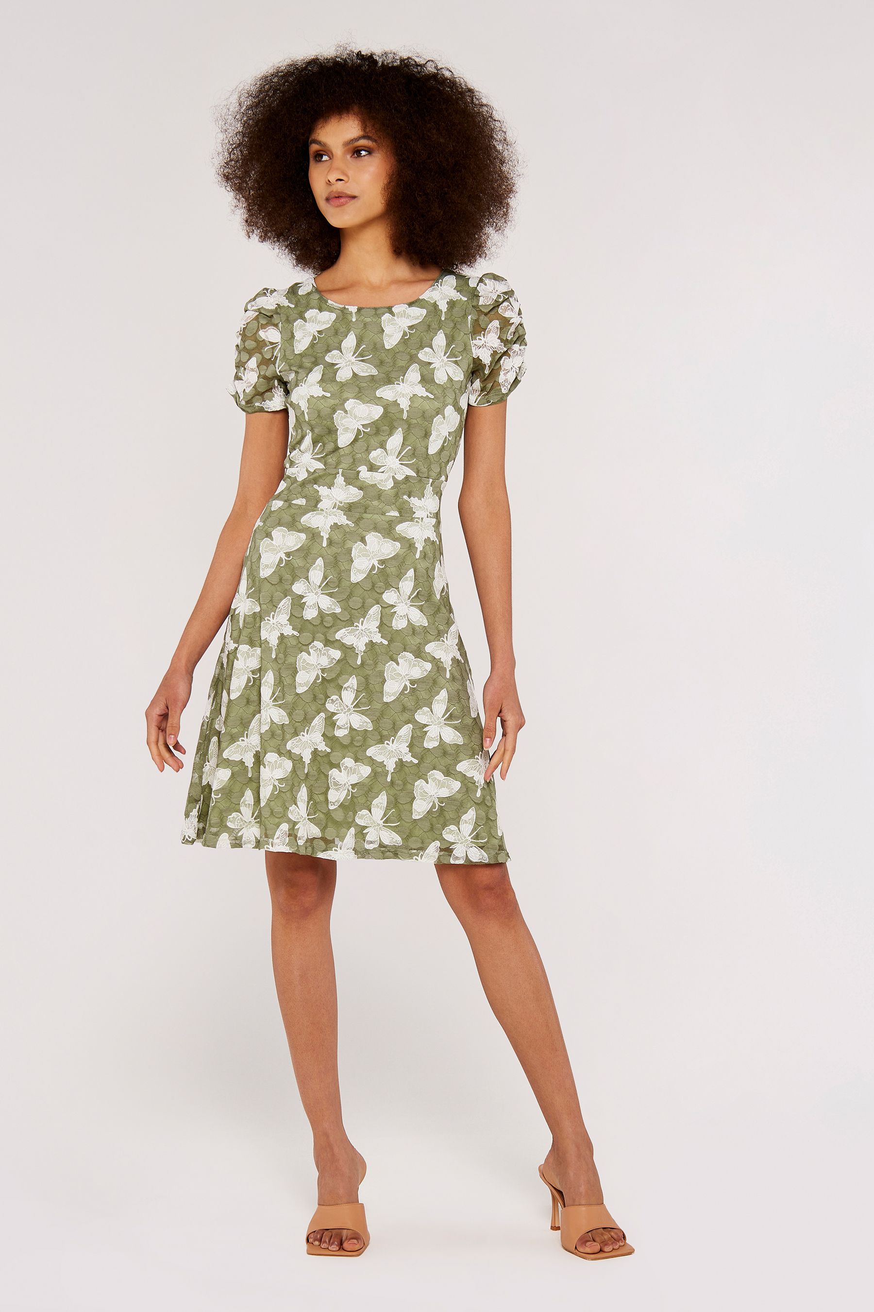 Buy Apricot Green Bubble Butterfly Ruch Sleeve Dress from the Next UK online shop