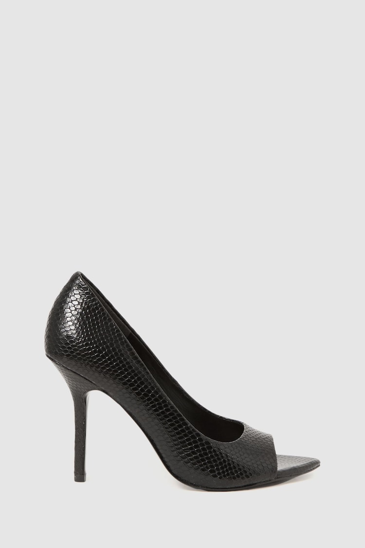 Reiss Black Isla Leather Peep Toe Court Shoes - Image 1 of 5