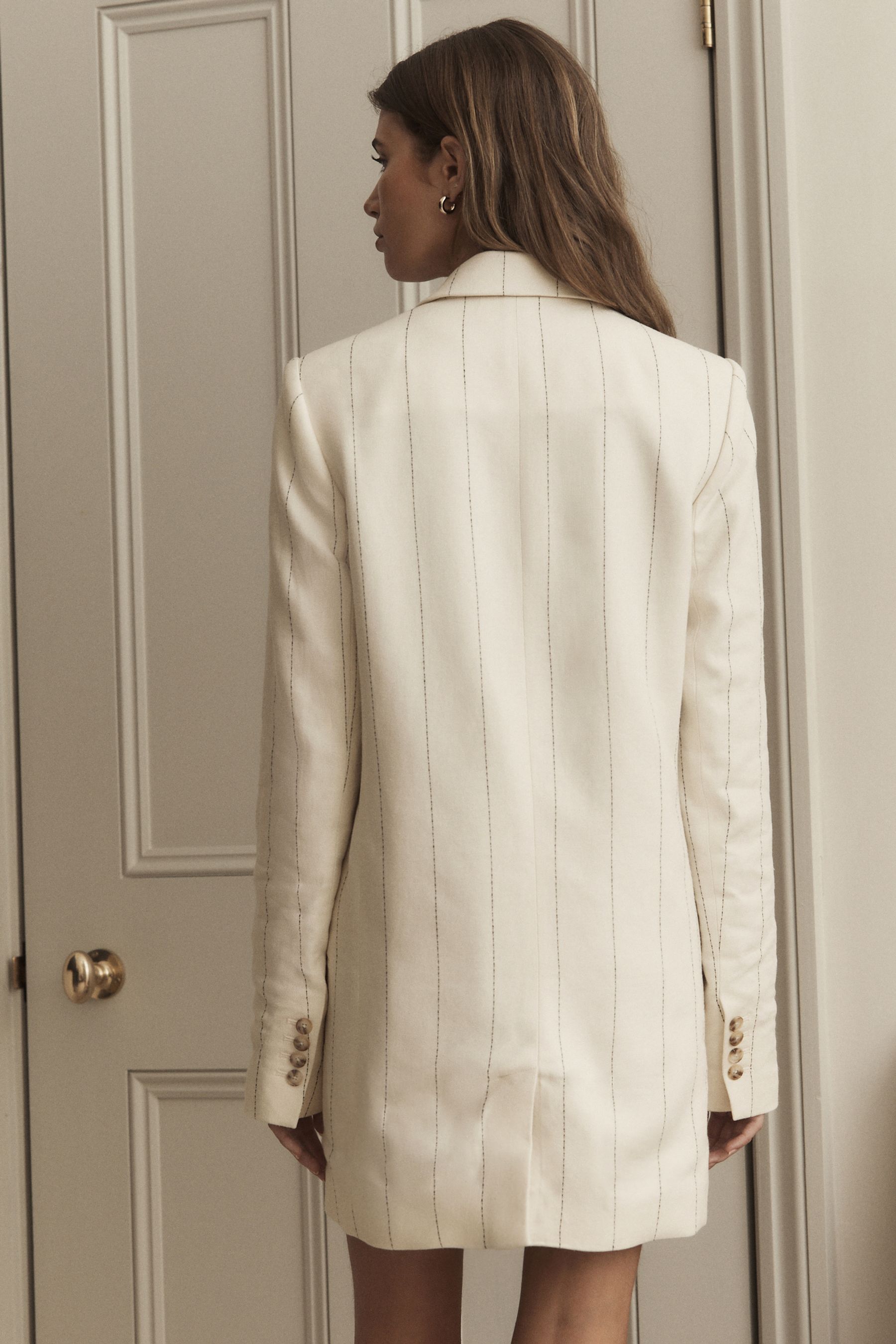 White linen double breasted blazer on sale