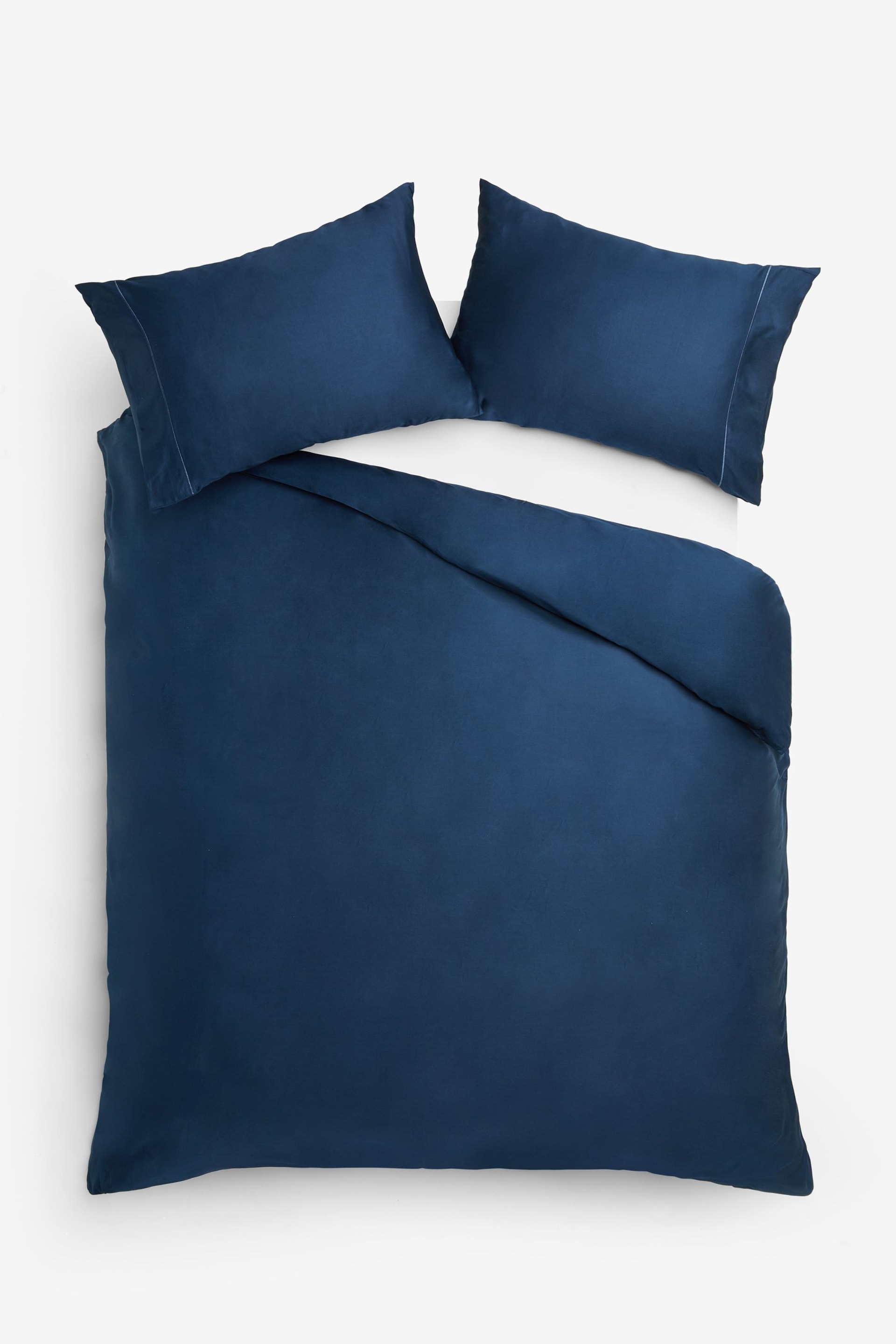 Navy Collection Luxe 300 Thread Count 100% Cotton Sateen Satin Stitch Duvet Cover And Pillowcase Set - Image 5 of 7