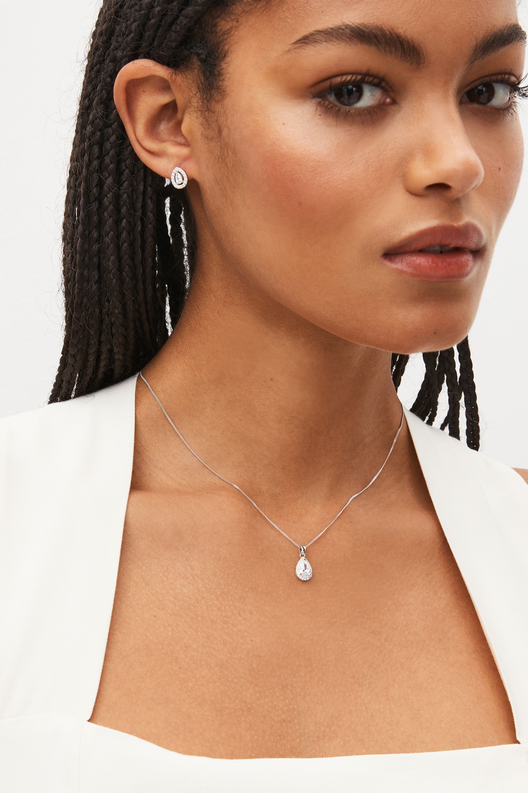 Buy Sterling Silver Halo Teardrop Necklace from the Next UK online shop