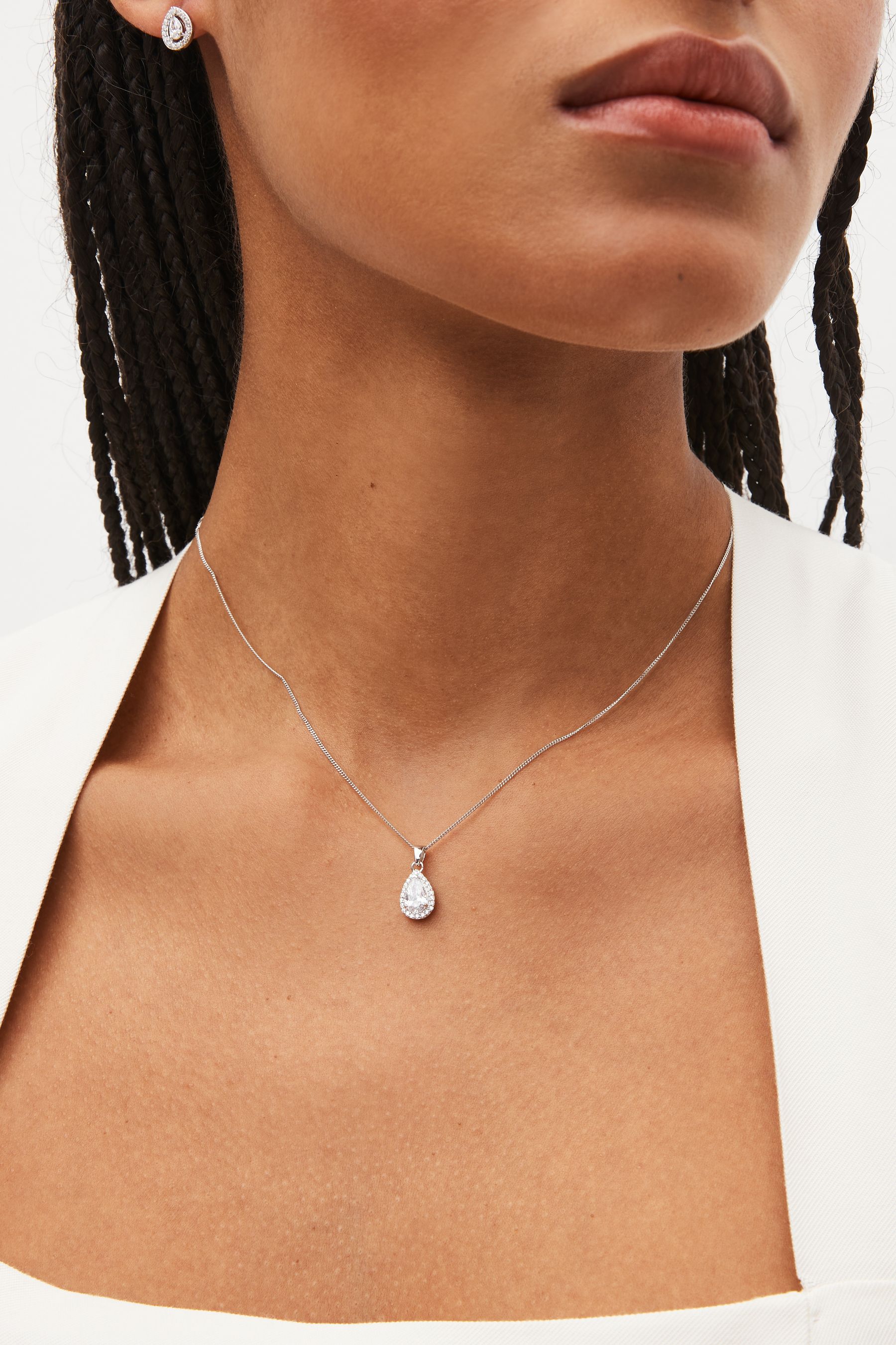 Buy Sterling Silver Halo Teardrop Necklace from the Next UK online shop