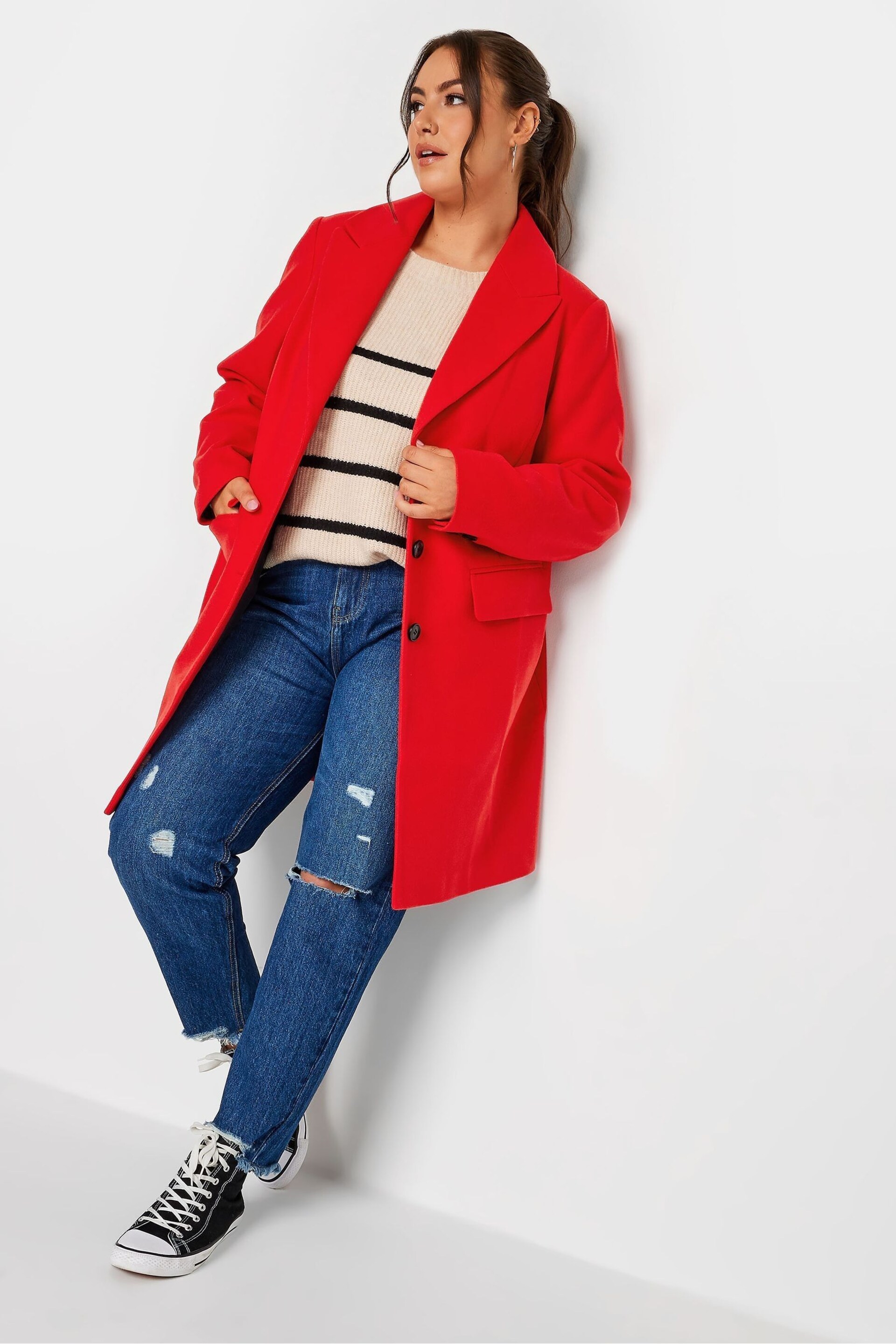 Yours Curve Red Midi City Coat - Image 2 of 4
